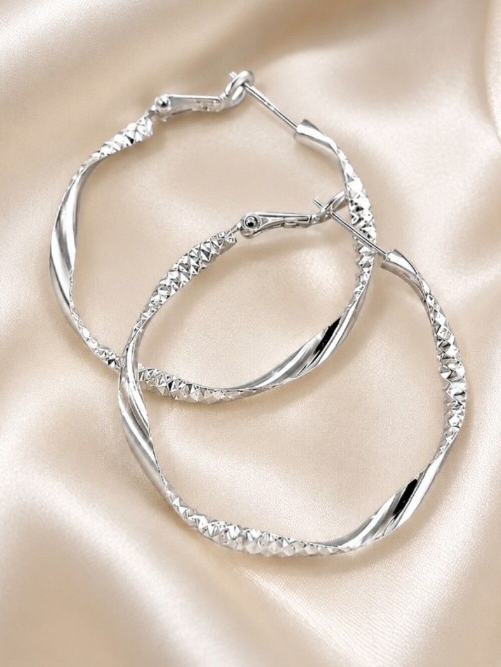 Silver Twist Hoop Earrings